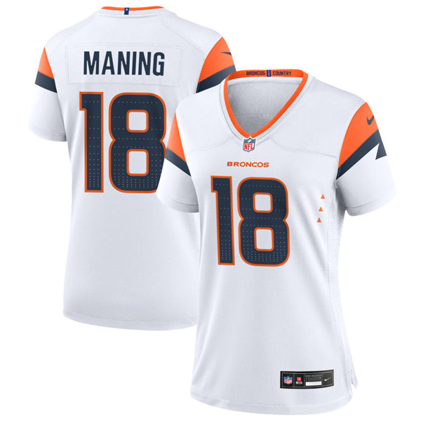  Womens Denver Broncos Retired Player #18 Peyton Manning Nike White Limited Jersey 