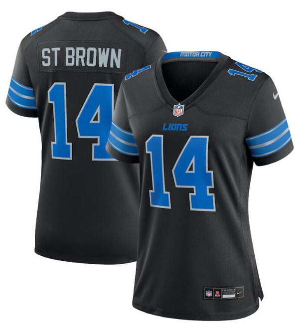  Womens Detroit Lions #14 Amon-Ra St. Brown 2024 Black 2nd Alternate Limited Jersey 