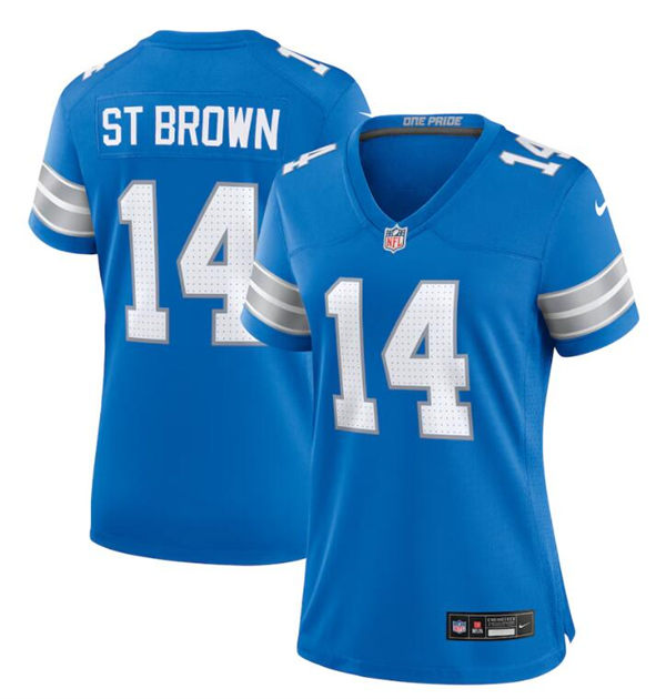  Womens Detroit Lions #14 Amon-Ra St. Brown 2024 Blue Limited Jersey 