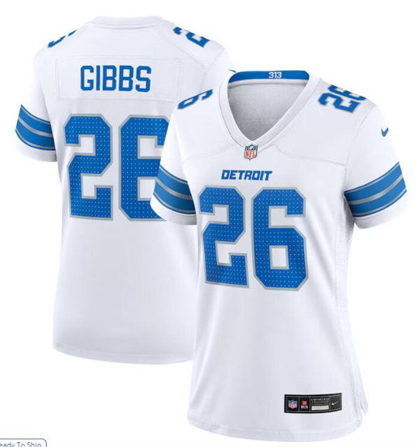  Womens Detroit Lions #26 Jahmyr Gibbs  2024 White Limited Jersey 