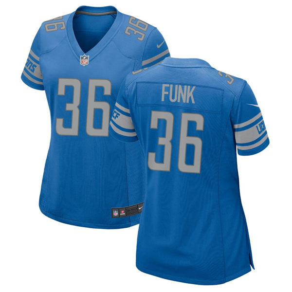  Womens Detroit Lions #36 Jake Funk Nike Blue Limited Jersey 