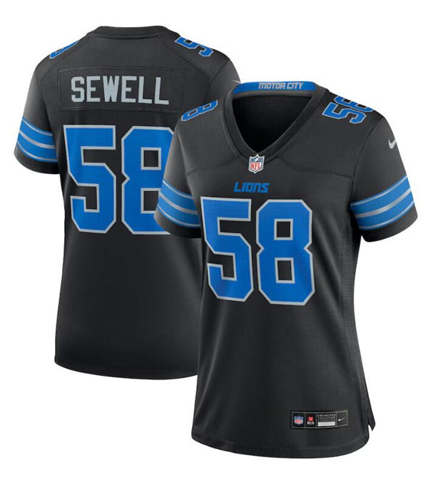  Womens Detroit Lions #58 Penei Sewell 2024 Black 2nd Alternate Limited Jersey 