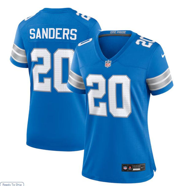  Womens Detroit Lions Retired Player #20 Barry Sanders 2024 Blue Limited Jersey 