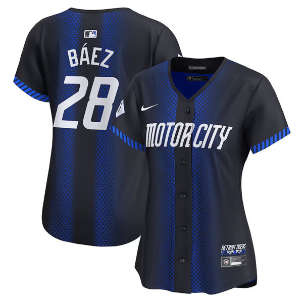  Womens Detroit Tigers #28 Javier Baez Nike Navy 2024 City Connect Limited Jersey 