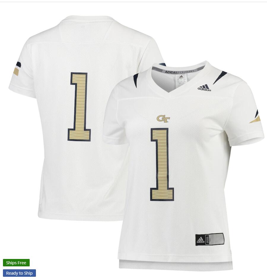  Womens Georgia Tech Yellow Jackets Custom James Graham Pressley Harvin III Antonneous Clayton  Bruce Jordan-Swillin White Yellow Adidas Football Jersey 
