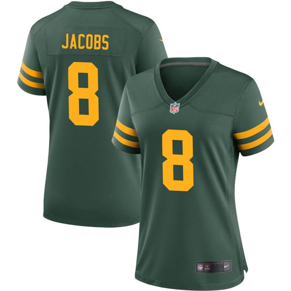  Womens Green Bay Packers #8 Josh Jacobs  Green Alternate Retro Limited Jersey 