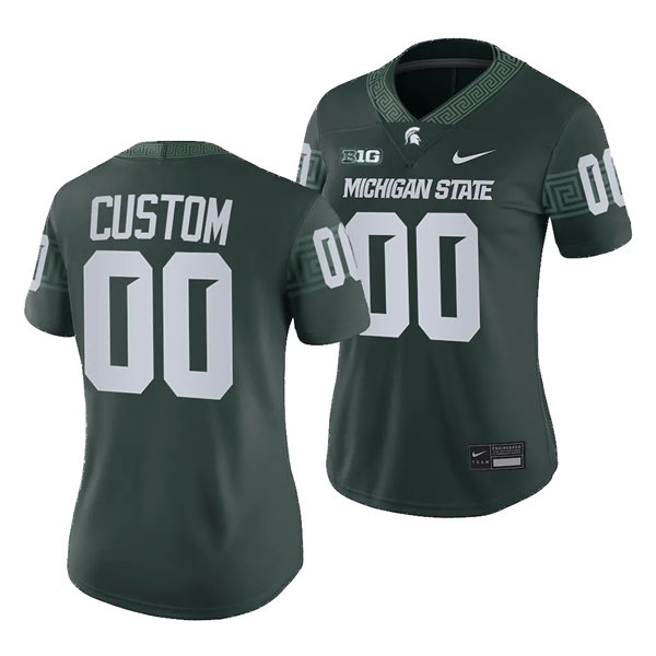  Womens Michigan State Spartans Custom 2023 Green Football Game Jersey  