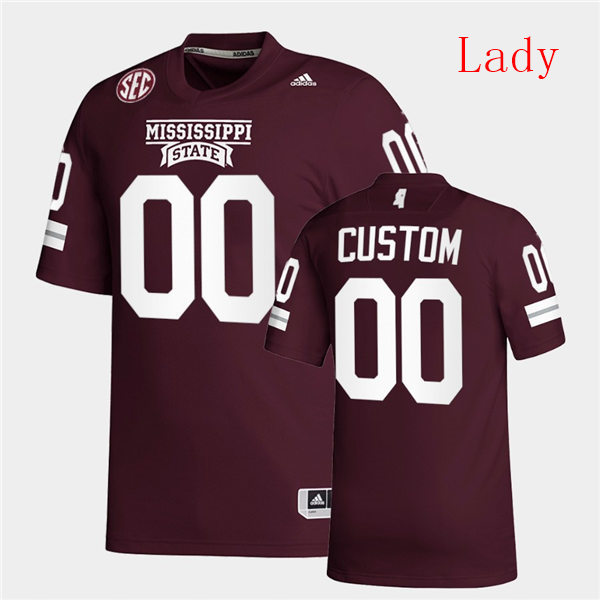  Womens Mississippi State Bulldogs Custom adidas 2020 Maroon College Football Game Jersey 