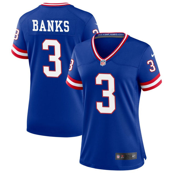  Womens New York Giants #3 Deonte Banks Nike Royal Classic Limited Jersey 