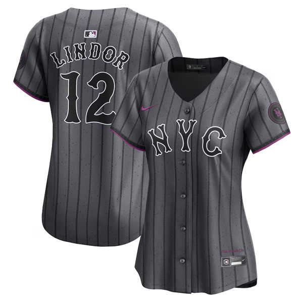  Womens New York Mets #12 Francisco Lindor Nike Graphite 2024 City Connect Limited Jersey 