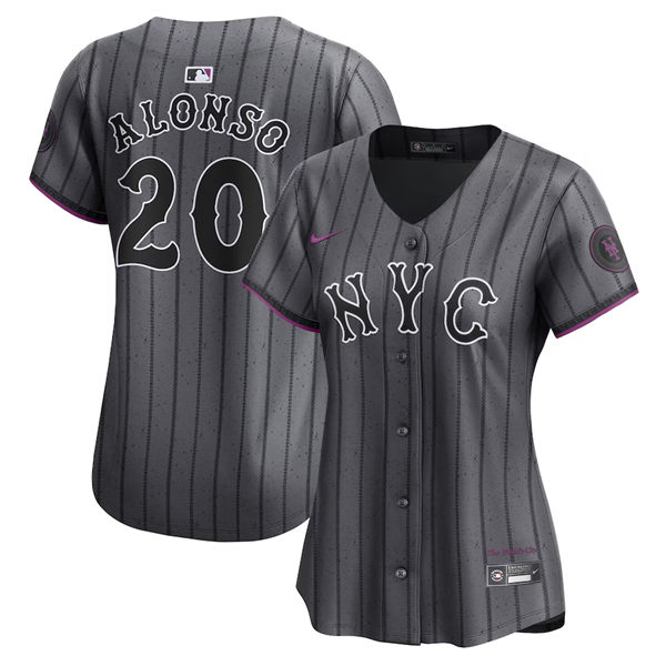  Womens New York Mets #20 Pete Alonso Nike Graphite 2024 City Connect Limited Jersey 