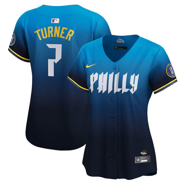  Womens Philadelphia Phillies #7 Trea Turner Nike Blue 2024 City Connect Limited Player Jersey 