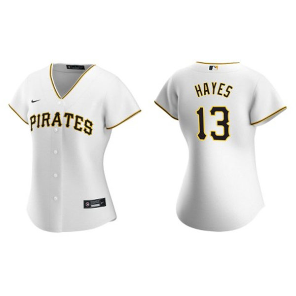  Womens Pittsburgh Pirates #13 Ke'Bryan Hayes Nike White Home CoolBase Jersey 