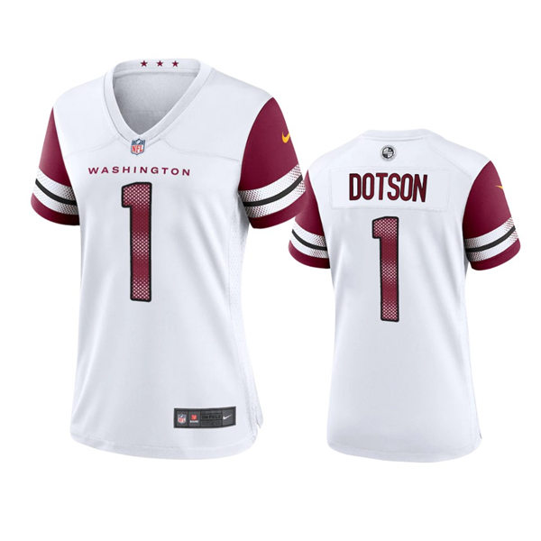  Womens Washington Commanders #1 Jahan Dotson White Away Limited Jersey 