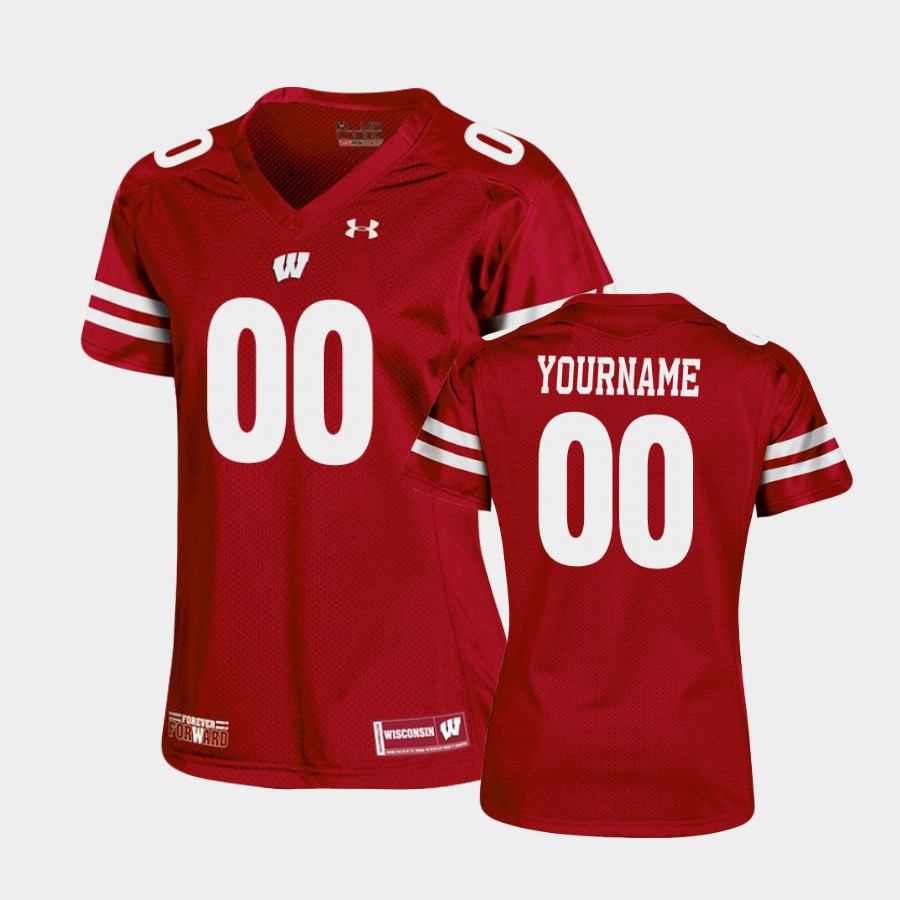  Womens Wisconsin Badgers Custom Russell Wilson Titus Toler Graham Mertz Spencer Lytle Red Under Armour Football Jersey 