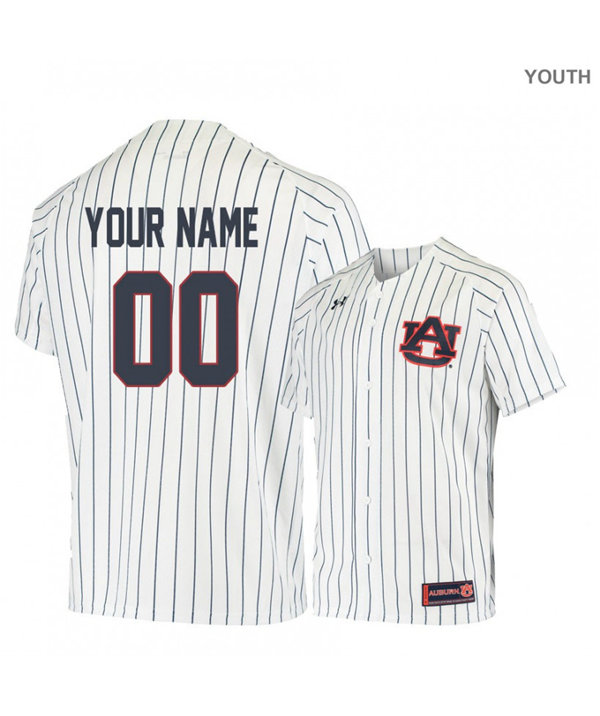  YOUTH Auburn Tigers Custom David Ross Josh Donaldson Frank Thomas 3Casey Mize White Pinstripe Under Armour Baseball Jersey 