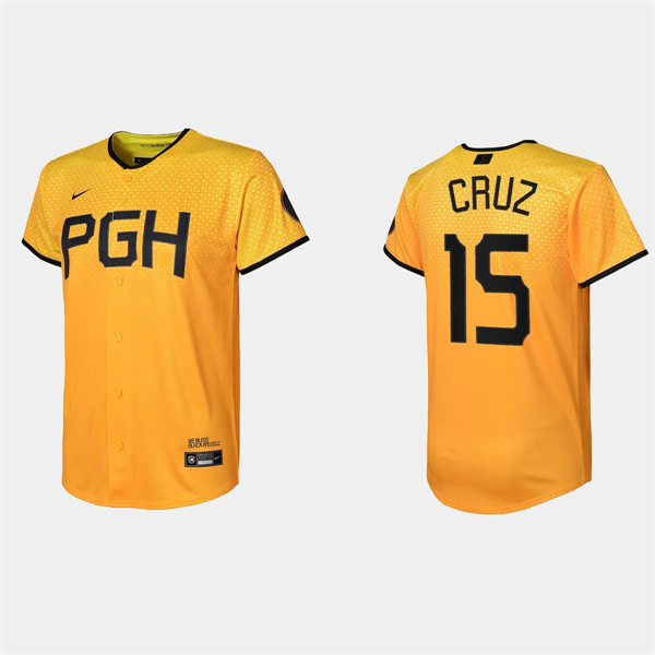 Yout Pittsburgh Pirates #15 Oneil Cruz Nike Gold 2023 City Connect Jersey 
