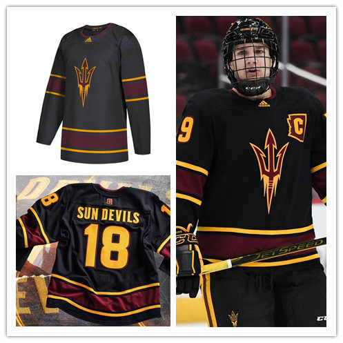  Youth Arizona State Sun Devils Custom Adidas Black College Hockey Game Jersey 