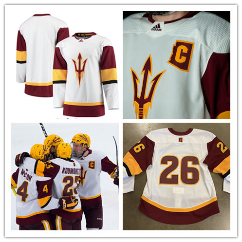  Youth Arizona State Sun Devils Custom Adidas White College Hockey Game Jersey 