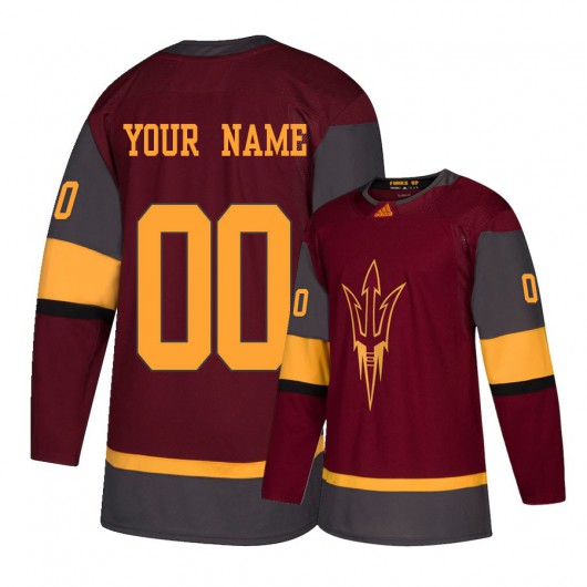  Youth Arizona State Sun Devils Custom Maroon Adidas College Hockey Game Jersey 