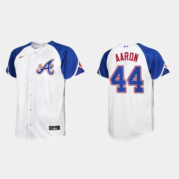  Youth Atlanta Braves #44 Hank Aaron White 2023 City Connect Jersey 