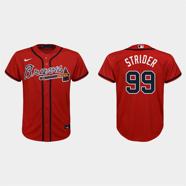  Youth Atlanta Braves #99 Spencer Strider Nike Red Alternate Cool Base Jersey 