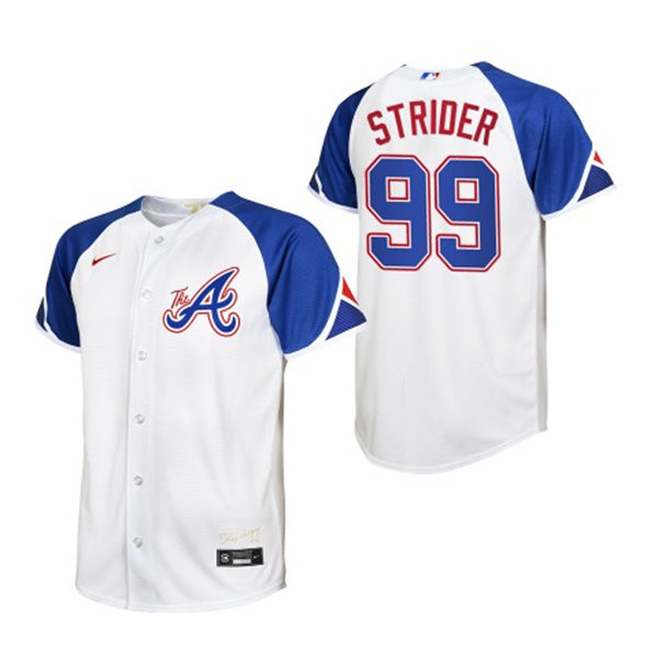  Youth Atlanta Braves #99 Spencer Strider White 2023 City Connect Jersey  