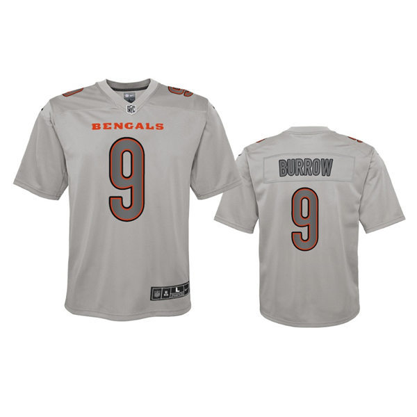  Youth Cincinnati Bengals #9 Joe Burrow Gray Atmosphere Fashion Game Jersey 