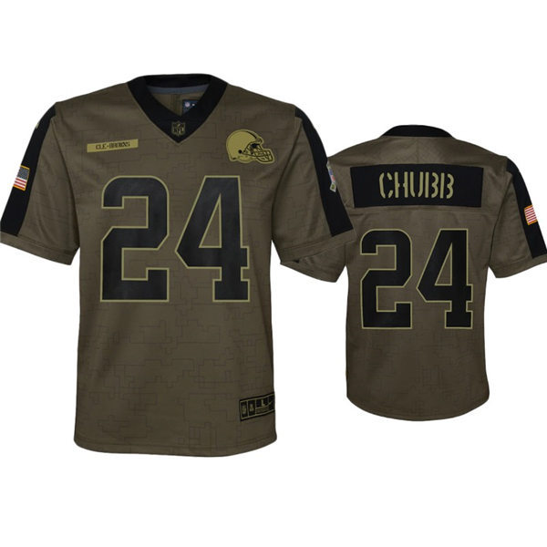  Youth Cleveland Browns #24 Nick Chubb Nike Olive 2021 Salute To Service Limited Jersey 