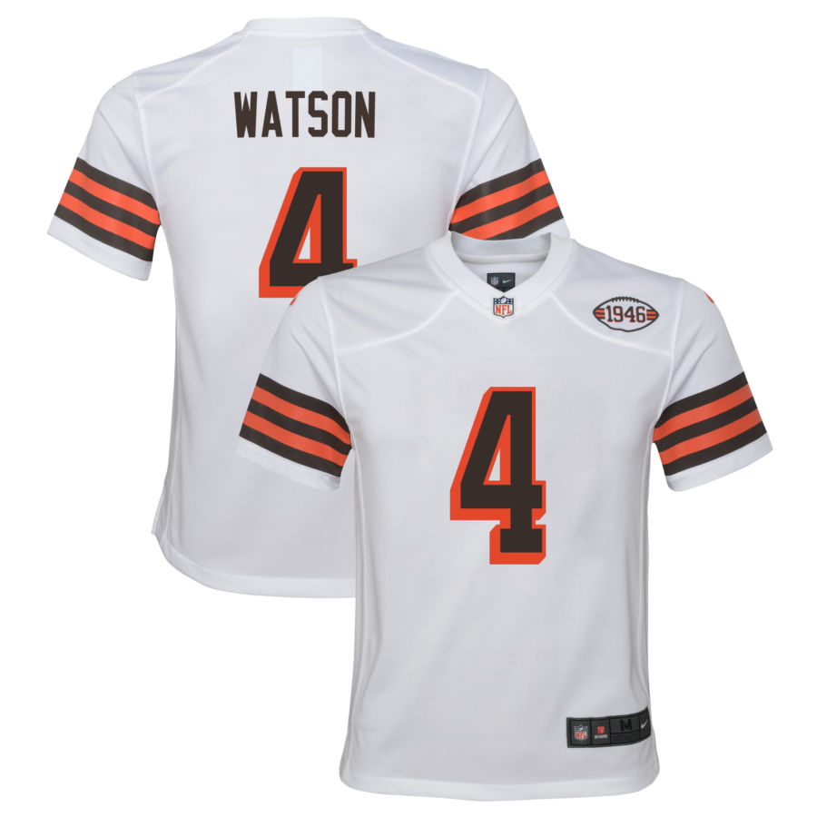  Youth Cleveland Browns #4 Deshaun Watson 1946 Collection Alternate Game Jersey - White 