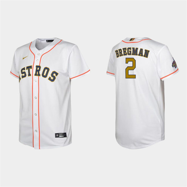  Youth Houston Astros #2 Alex Bregman White 2023 Gold Rush Uniform Jersey 