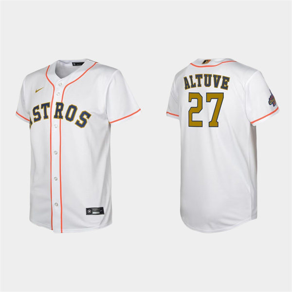  Youth Houston Astros #27 Jose Altuve White 2023 Gold Rush Uniform Jersey 
