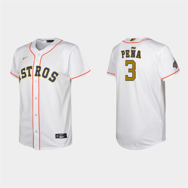  Youth Houston Astros #3 Jeremy Pena White 2023 Gold Collection Replica Jersey 