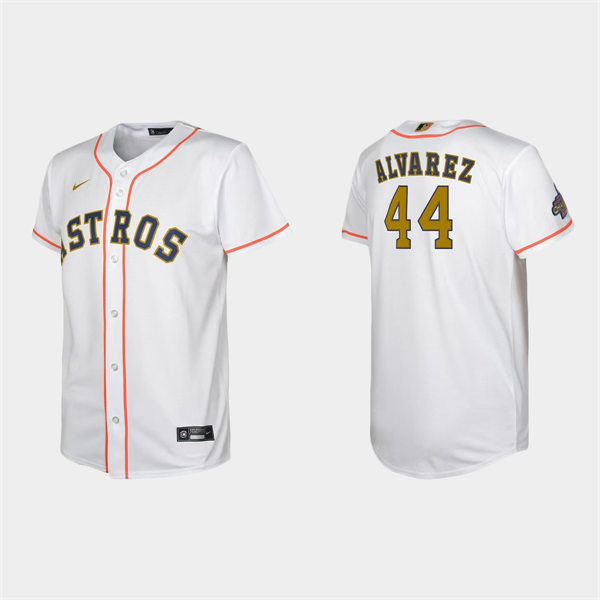  Youth Houston Astros #44 Yordan Alvarez White 2023 Gold Rush Uniform Jersey 