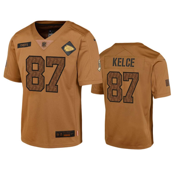  Youth Kansas City Chiefs #87 Travis Kelce Brown 2023 Salute To Service Limited Jersey 
