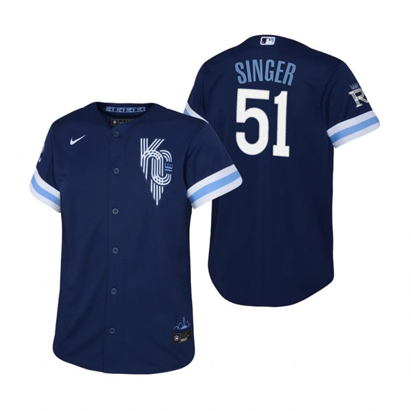  Youth Kansas City Royals #51 Brady Singer Nike Navy 2022 City Connect Replica Jersey 