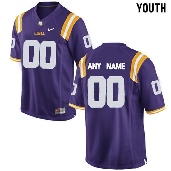  Youth LSU Tigers Custom Nike Purple Football Game Jersey 