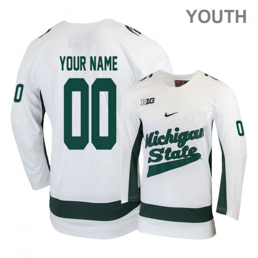  Youth Michigan State Spartans Custom Stitched Nike 2020 White College Hockey Jersey 
