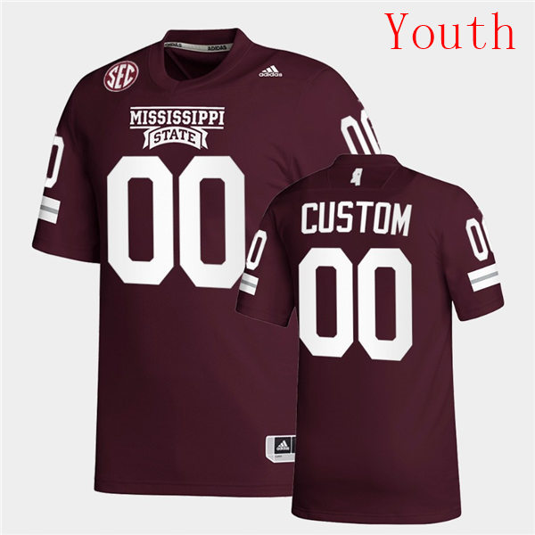  Youth Mississippi State Bulldogs Custom adidas 2020 Maroon College Football Game Jersey 