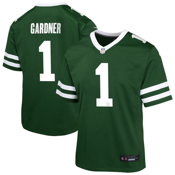  Youth New York Jets #1 Sauce Gardner Nike Green Legacy Game Jersey 