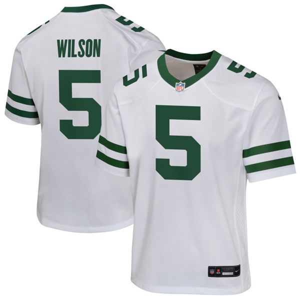  Youth New York Jets #5 Garrett Wilson White Legacy Game Jersey 