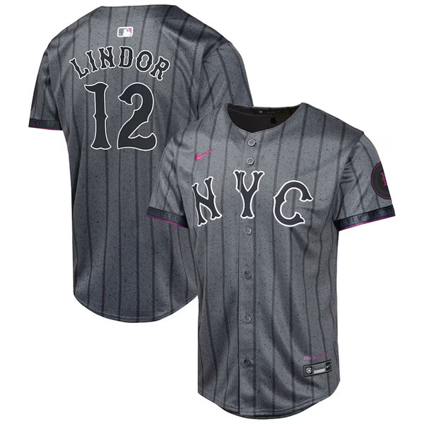  Youth New York Mets #12 Francisco Lindor Nike Graphite 2024 City Connect Limited Jersey 