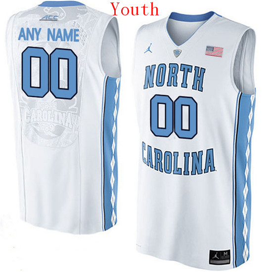  Youth North Carolina Tar Heels Customized College Basketball Jersey - White 