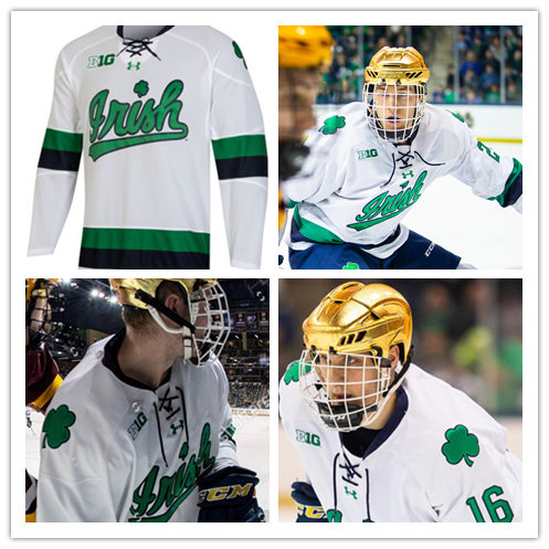  Youth Notre Dame Fighting Irish Custom Chase Blackmun Alex Steeves Steven Fogarty Anders Lee  Under Armour 2020 White Hockey Jersey 