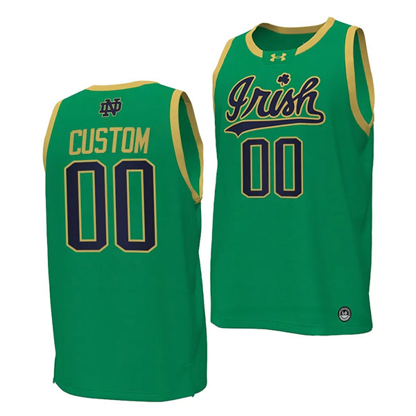  Youth Notre Dame Fighting Irish Custom Under Armour 2024 Green Irish Basketball Jersey 