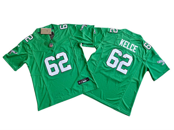  Youth Philadelphia Eagles #62 Jason Kelce 2023 Nike Kelly Green Retro Jersey 