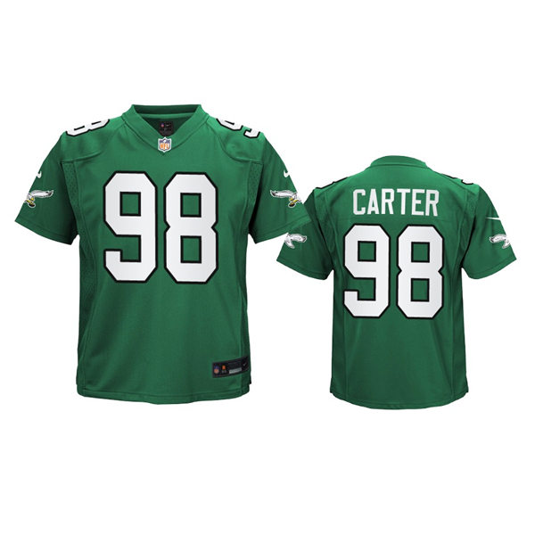  Youth Philadelphia Eagles #98 Jalen Carter 2023 Nike Kelly Green Retro Jersey 