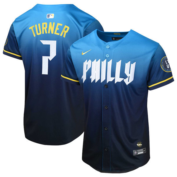  Youth Philadelphia Phillies #7 Trea Turner Nike Blue 2024 City Connect Limited Player Jersey 