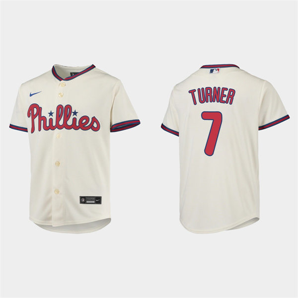  Youth Philadelphia Phillies #7 Trea Turner Nike Cream Alternate CoolBase Jersey 