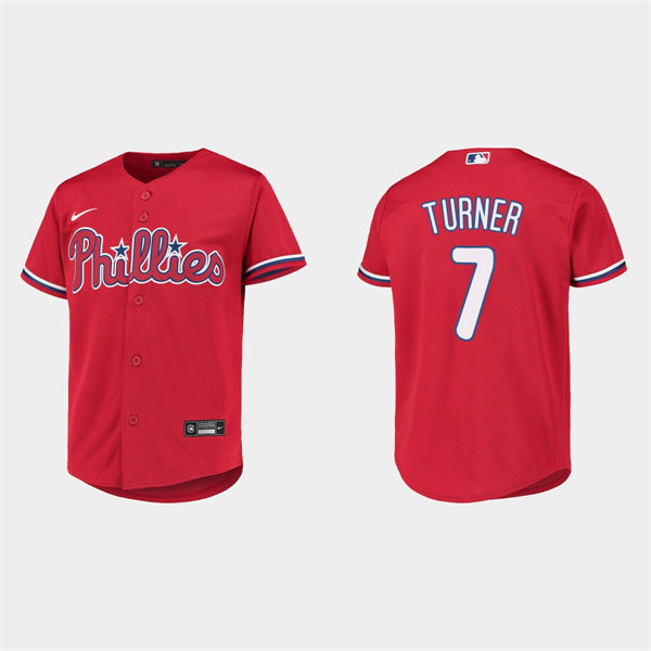  Youth Philadelphia Phillies #7 Trea Turner Nike Red Alternate Cool Base Jersey 